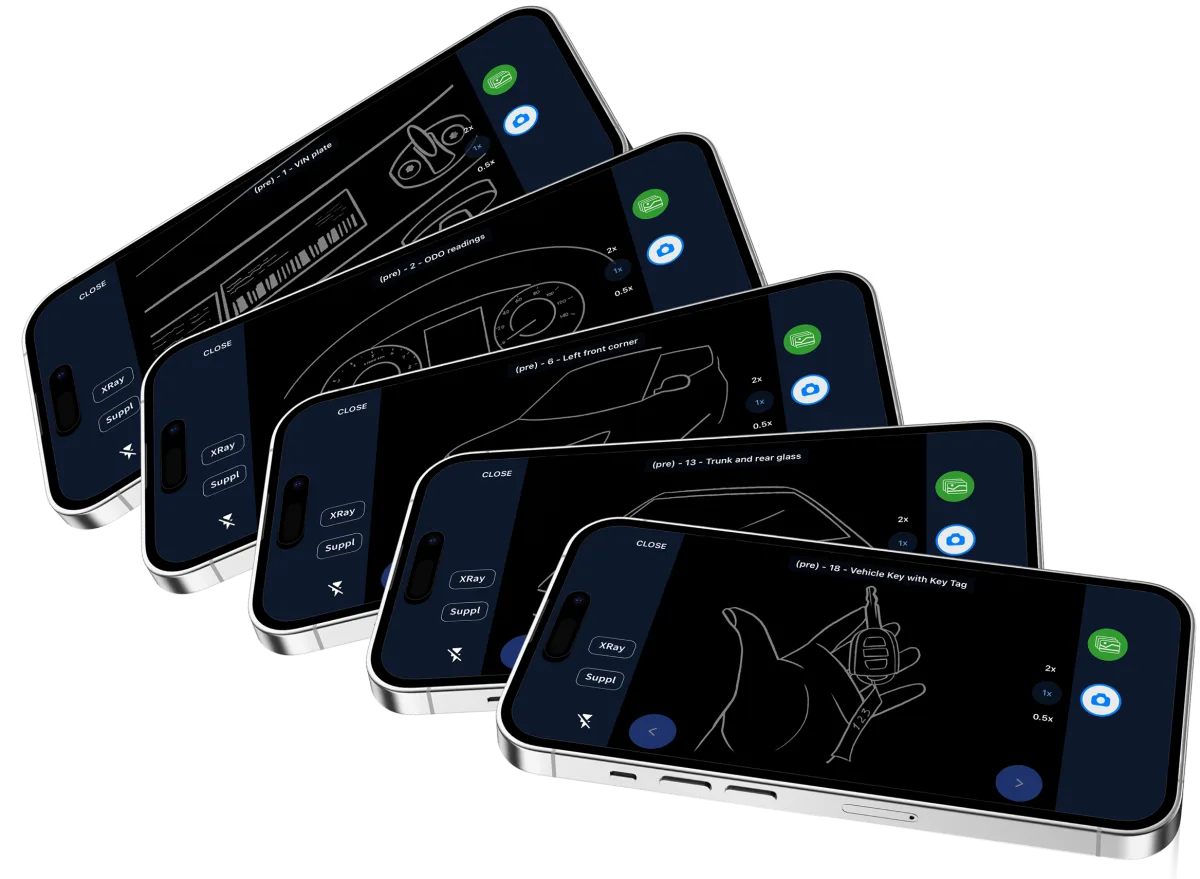 EstVis Mobile Client walking through a guided photo capture, one shot from the template at a time